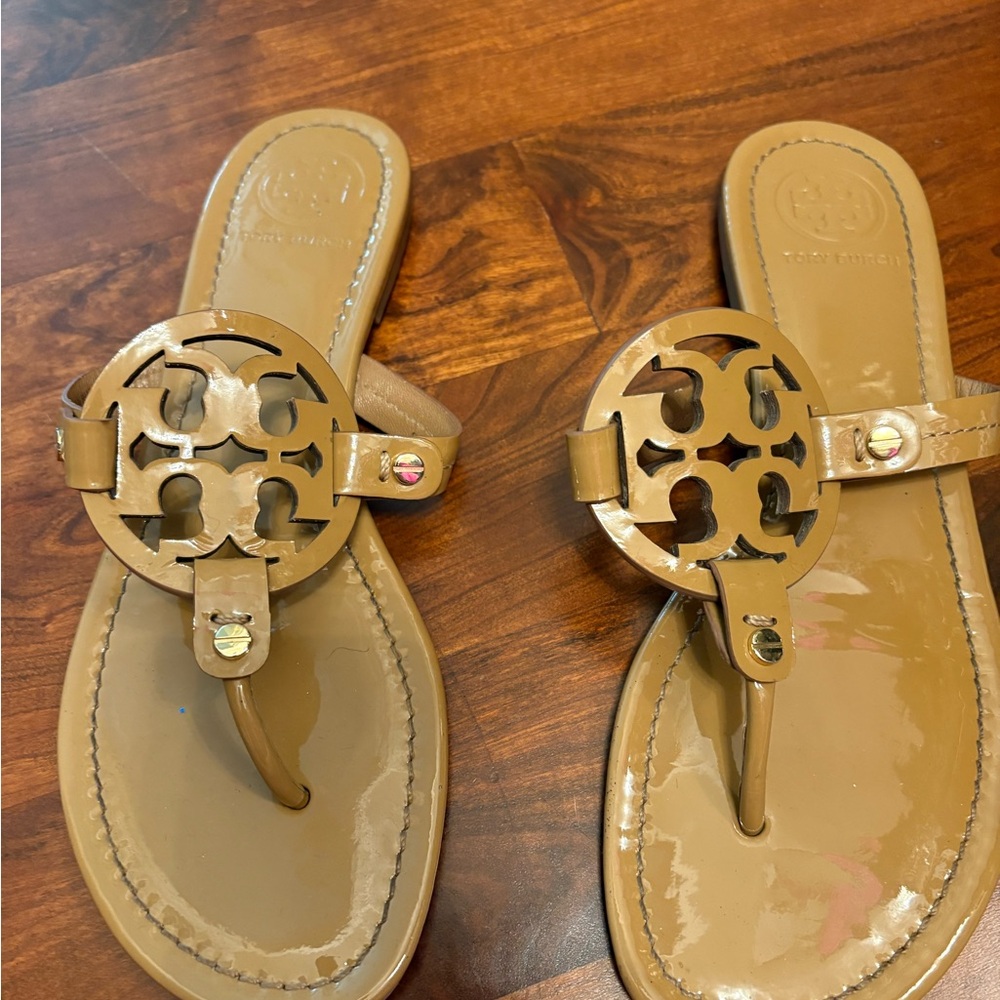 Tory Burch Tan Miller Patent Sandals